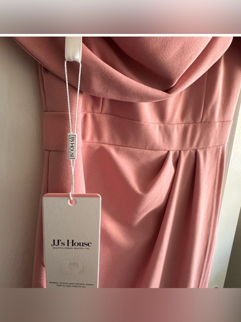 JJ's House NWT Pink Off the Shoulder Asymmetrical Wrap Midi Dress - Picture 4 of 6
